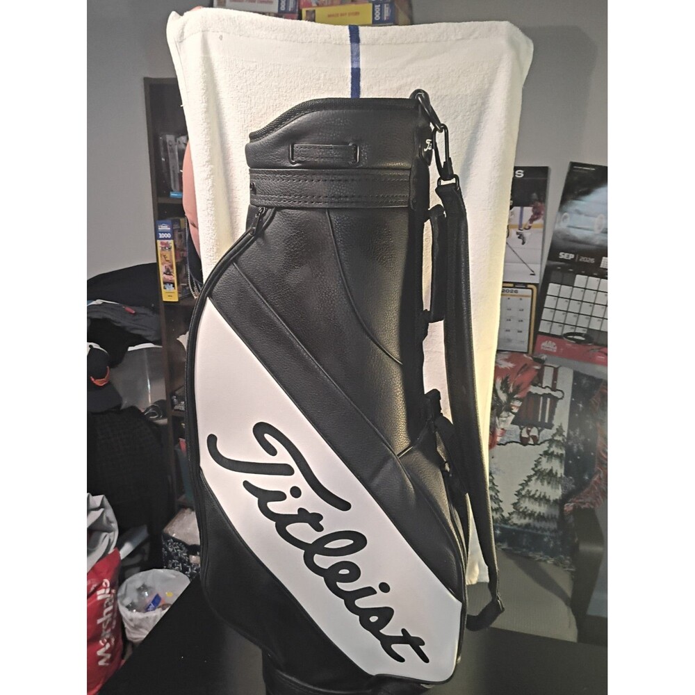 Vintage Titleist Mini Staff Bag Black White 3-Way Divider Cart Golf Bag Retro